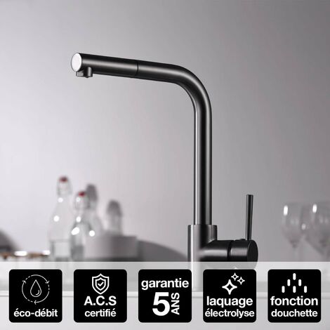 Robinet Mitigeur de Cuisine anti-calcaire avec Douche anti-calcairette Black Gun Métal IMEX MALTA GCE006/BGM
