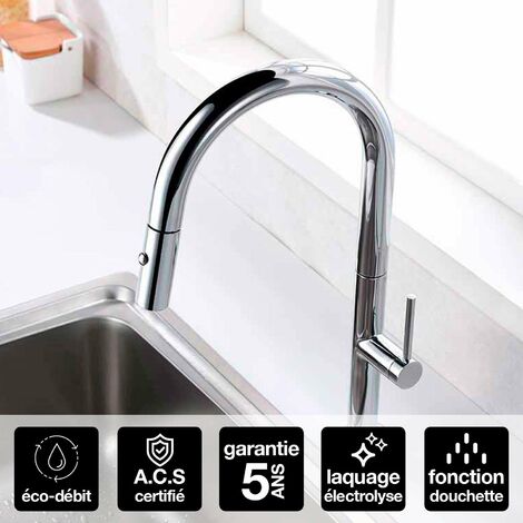 Robinet Mitigeur de Cuisine anti-calcaire avec Douche anti-calcairette Chrome IMEX SAMOA GCE017
