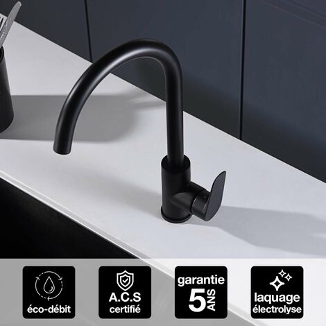 Robinet Mitigeur de Cuisine anti-calcaire avec Douche anti-calcairette Noir Mat IMEX BELGICA GCZ044/NG