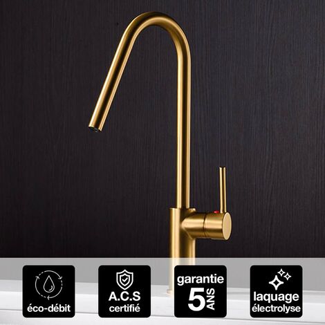 Robinet Mitigeur de Cuisine anti-calcaire avec Douche anti-calcairette Or Brossé IMEX KENIA GCE020/OC