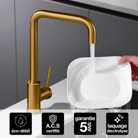 Robinet Mitigeur de Cuisine anti-calcaire avec Douche anti-calcairette Or Brossé IMEX LOIRA GCR004/OC