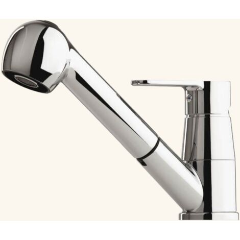 Robinet mitigeur de cuisine chromé – Douchette extractible double jet – Hauteur sous bec 131mm – Bec droit – Débit 14 l/min – Luisina