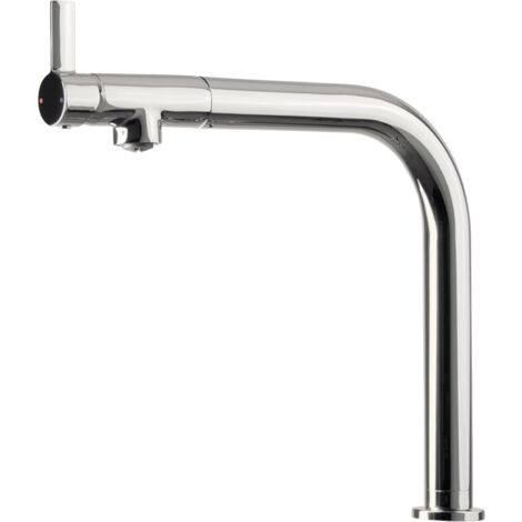 Robinet mitigeur de cuisine chromé – Hauteur sous bec 222mm – Bec coudé 180° – Cartouche à disque céramique – Flexible de raccordement inclus – Luisina