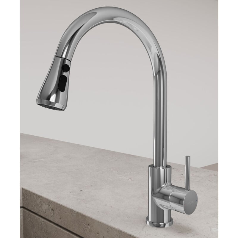 Kroos ® - Robinet mitigeur de cuisine & douchette extractible - chromé