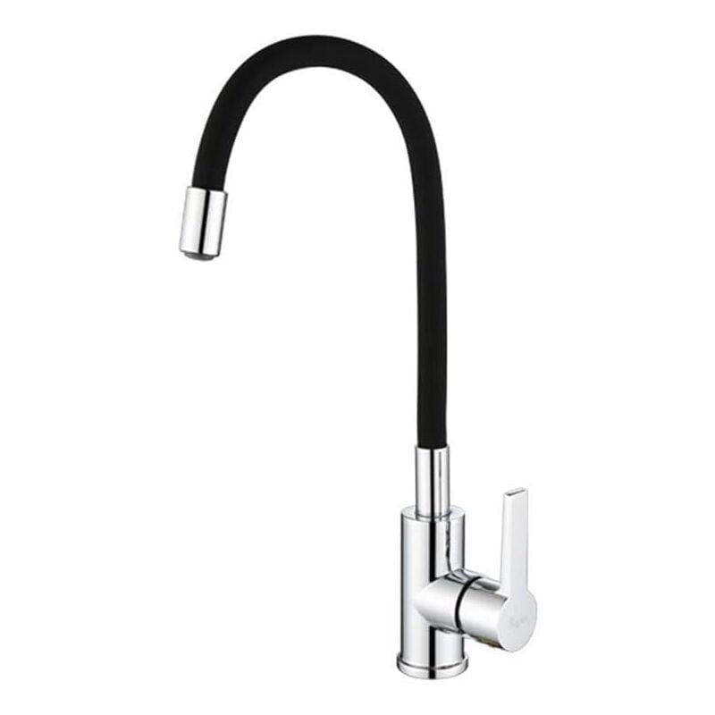 KZQ - Robinet mitigeur de cuisine en gel de silice,mélangeur d'eau froide et chaude, robinet à poignée unique, mélangeur de buse chromé noir