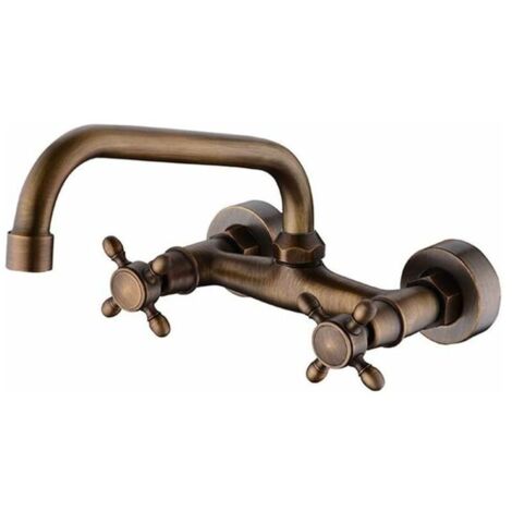 Robinet mitigeur de cuisine haut de gamme, mural, style rétro européen, couleur bronze, fabrication exquise.