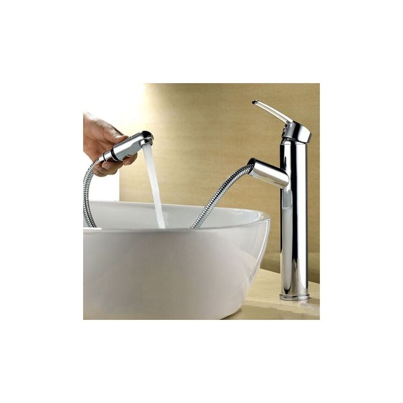 SNQ - Robinet mitigeur de cuisine moderne, double buse, salle de bains, robinet de lavabo extractible tout en cuivre, robinet télescopique de lit de