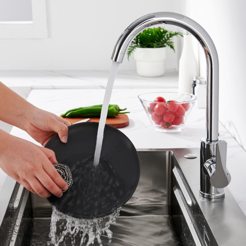 Auralum Max - Robinet Mitigeur de cuisine Pivotant à 360° en Laiton Chromé Mitigeur d'Évier Eau Chaude et Froide Robinetterie pour Cuisine