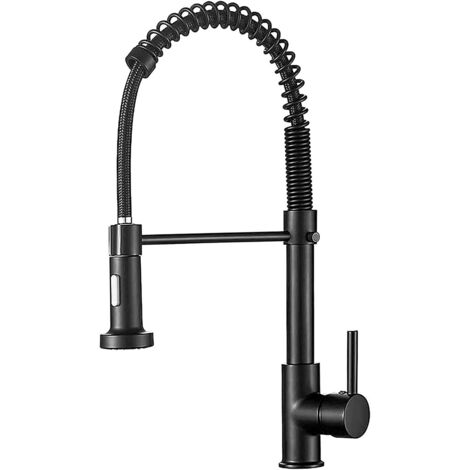 Robinet mitigeur de cuisine pivotant à 360 °, robinet d'évier de cuisine moderne à ressort avec douchette extractible, 2 modes de pulvérisation - Noir
