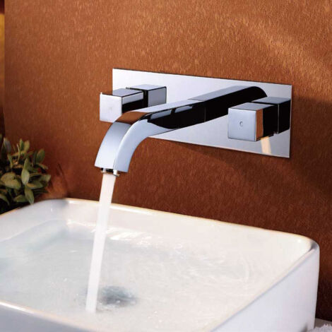 Robinet mitigeur de lavabo à montage mural bec long finition chromé