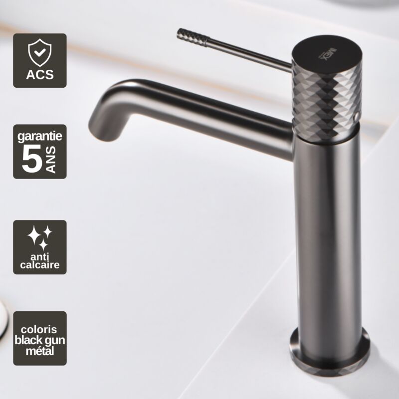 Robinet Mitigeur de Lavabo anti-calcaire Bec Bas Black Gun Métal imex genova BDG053-1BGM