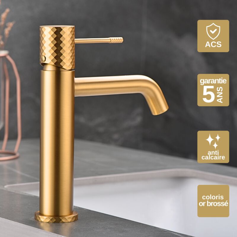 Robinet Mitigeur de Lavabo anti-calcaire Bec Bas Or Brossé imex genova BDG053-1OC