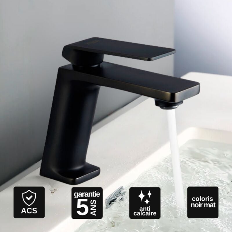 Robinet Mitigeur de Lavabo anti-calcaire Bec Bas Noir Mat imex fiyi BDF016-1NG
