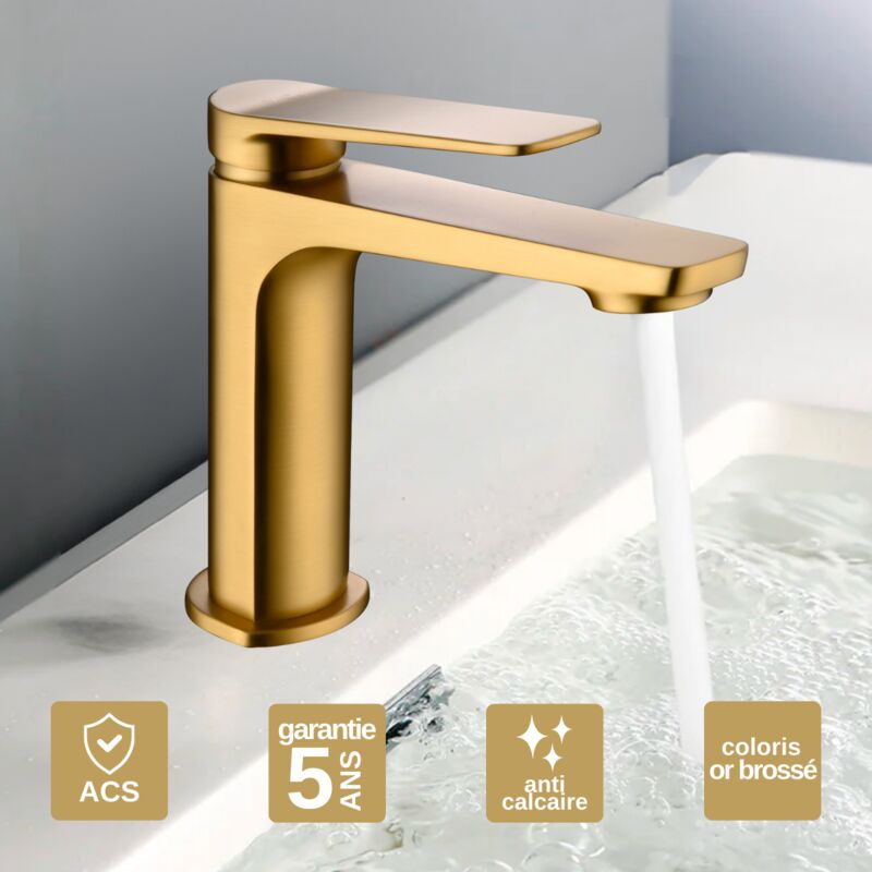 Imex Products - Robinet Mitigeur de Lavabo anti-calcaire Bec Bas Or Brossé imex napoles BDN047-1OC