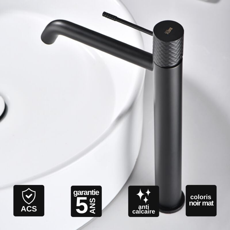 Robinet Mitigeur de Lavabo anti-calcaire Bec Haut Noir Mat imex genova BDG053-3NG