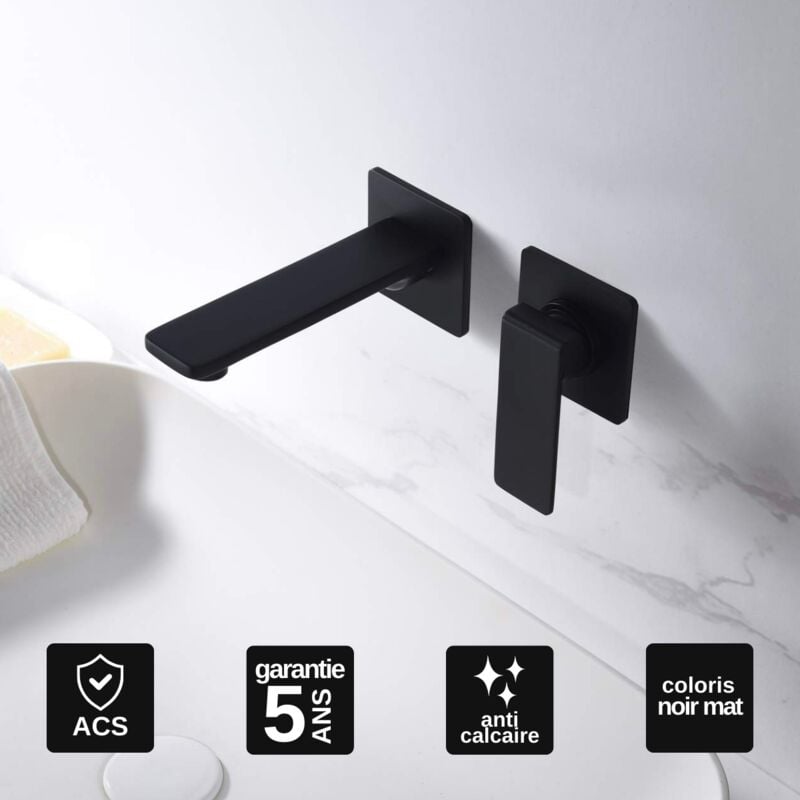 Robinet Mitigeur de Lavabo anti-calcaire Encastré Noir Mat imex fiyi GLF016/NG
