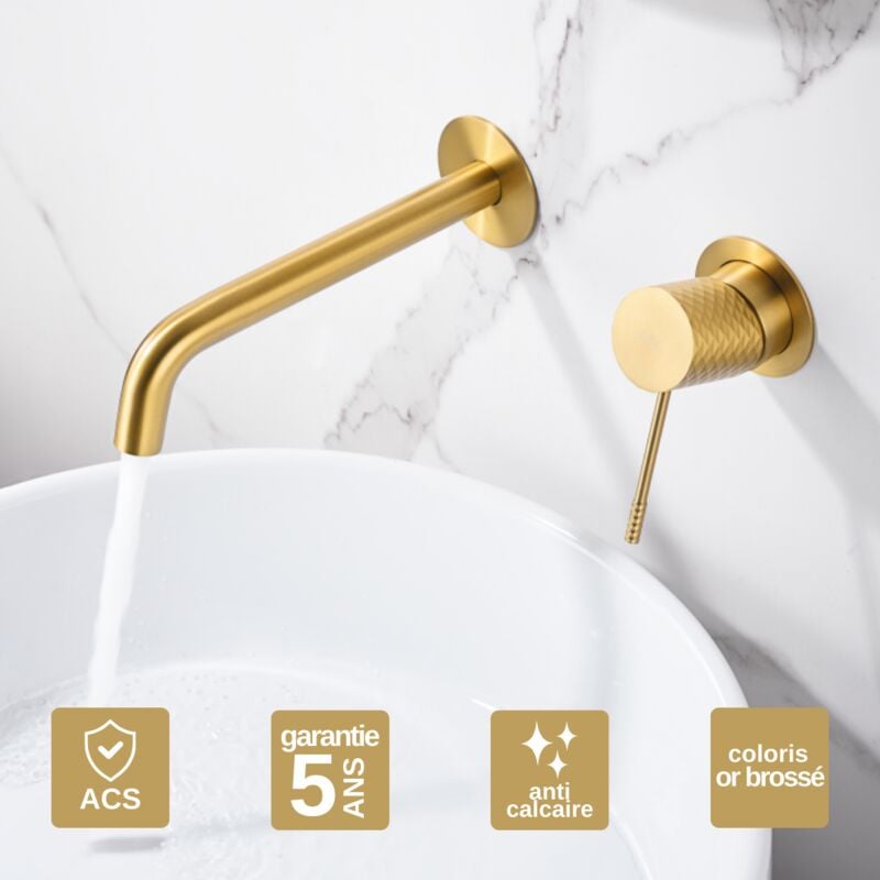 Robinet Mitigeur de Lavabo anti-calcaire Encastré Or Brossé imex genova GLG053/OC