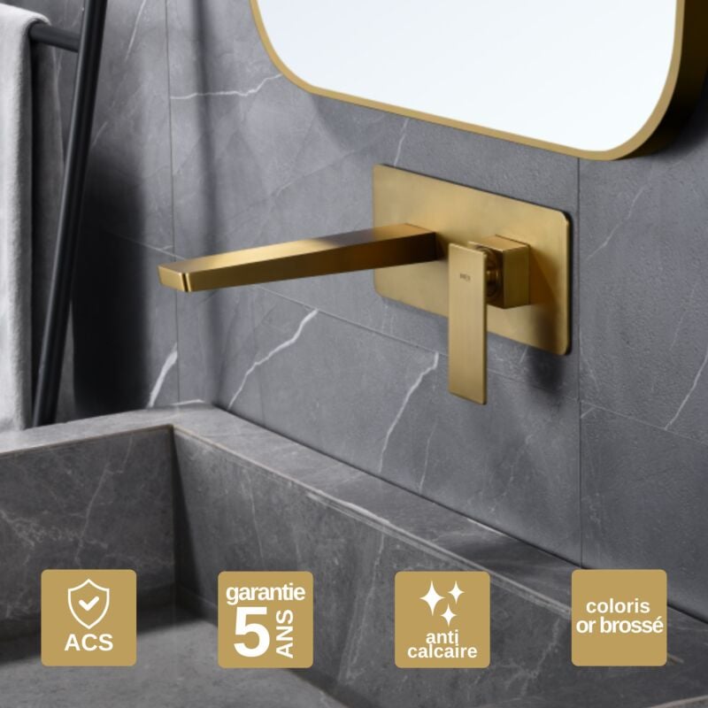 Robinet Mitigeur de Lavabo anti-calcaire encastré Or Brossé imex pisa GLP048/OC