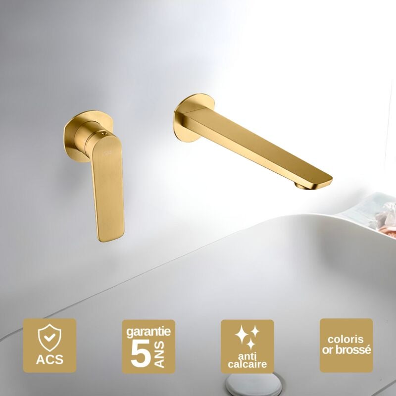 Robinet Mitigeur de Lavabo anti-calcaire encastré Or Brossé imex napoles GLN047/OC