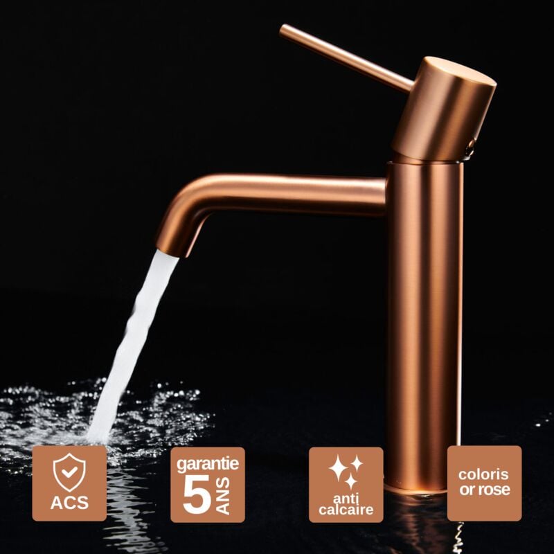 Robinet Mitigeur de Lavabo anti-calcaire Bec Bas Or Rose imex monza BDM039-1ORC