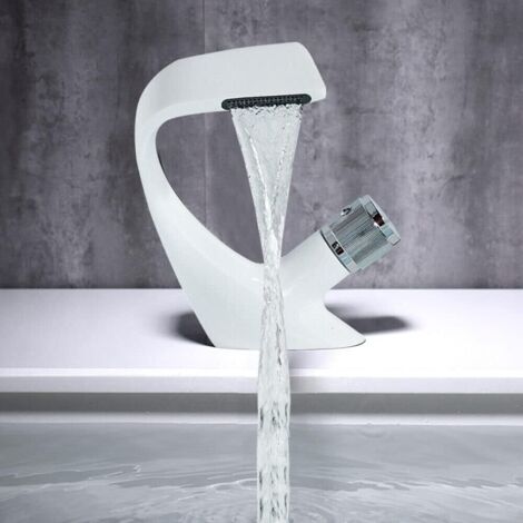 Robinet mitigeur de lavabo Blanc 19 cm Hauteur Lavabo Mono-Manette Robinet cascade pour salle de bain Maison