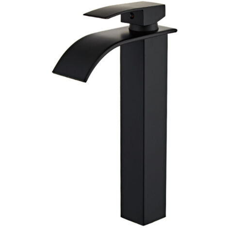Robinet mitigeur de lavabo cascade noir – Hauteur 30 cm – Hauteur sous bec 19 cm – Laiton et alliage de zinc – Installation facile – Ideko