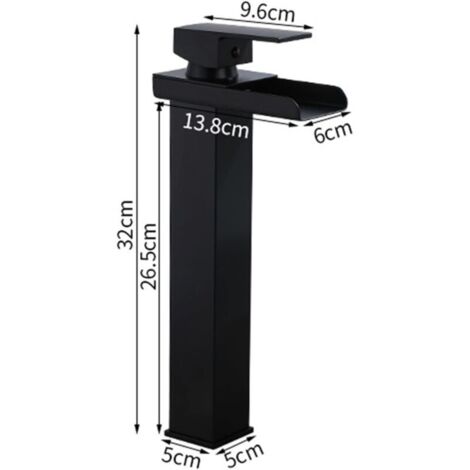 Robinet mitigeur de lavabo cascade noir, robinet de lavabo en acier inoxydable avec bec cascade, robinet mitigeur de lavabo monotrou à poignée unique, B, haut