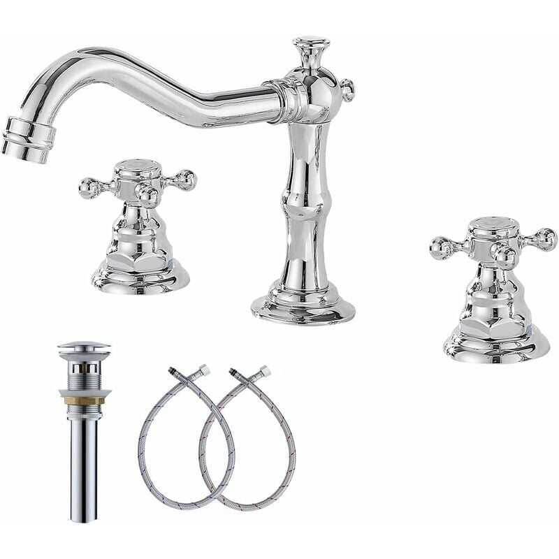 Robinet mitigeur de lavabo chromé à deux poignées, 3 trous, 8 à 16 pouces, robinet de salle de bains largement répandu Trimec
