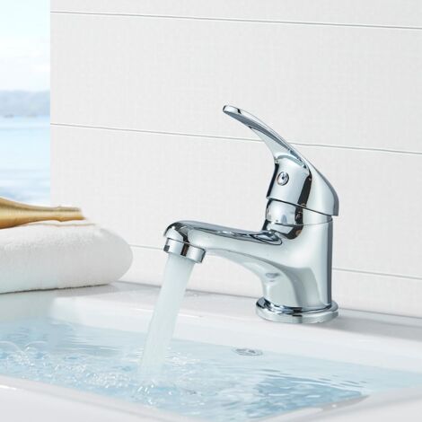 Robinet mitigeur de lavabo, Classic Brass Chrome Monobloc Bathroom Sink Taps with Sink Plug, Single Lever Morden Basin Taps