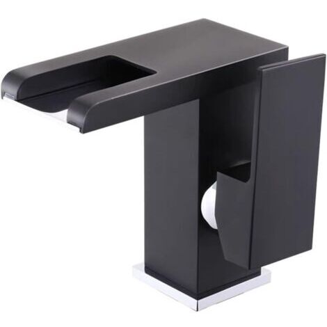 Robinet mitigeur de lavabo de salle de bain avec bec cascade, LED changeant de couleur en fonction de la température, robinet à poignée unique pour évier (noir)
