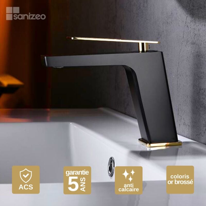 Robinet Mitigeur de Lavabo anti-calcaire Bas 17 cm Noir Mat et Or Brillant imex suecia BDC032-1NGOLD