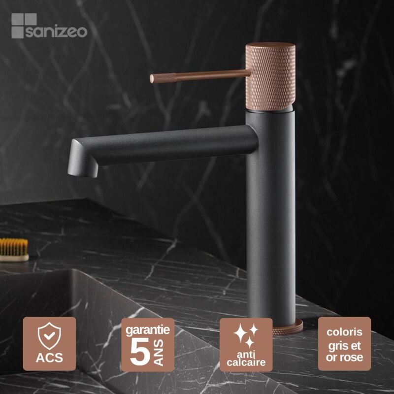 Imex Products - Robinet Mitigeur de Lavabo anti-calcaire Bas Gris et Champagne imex line BDD038-1GC