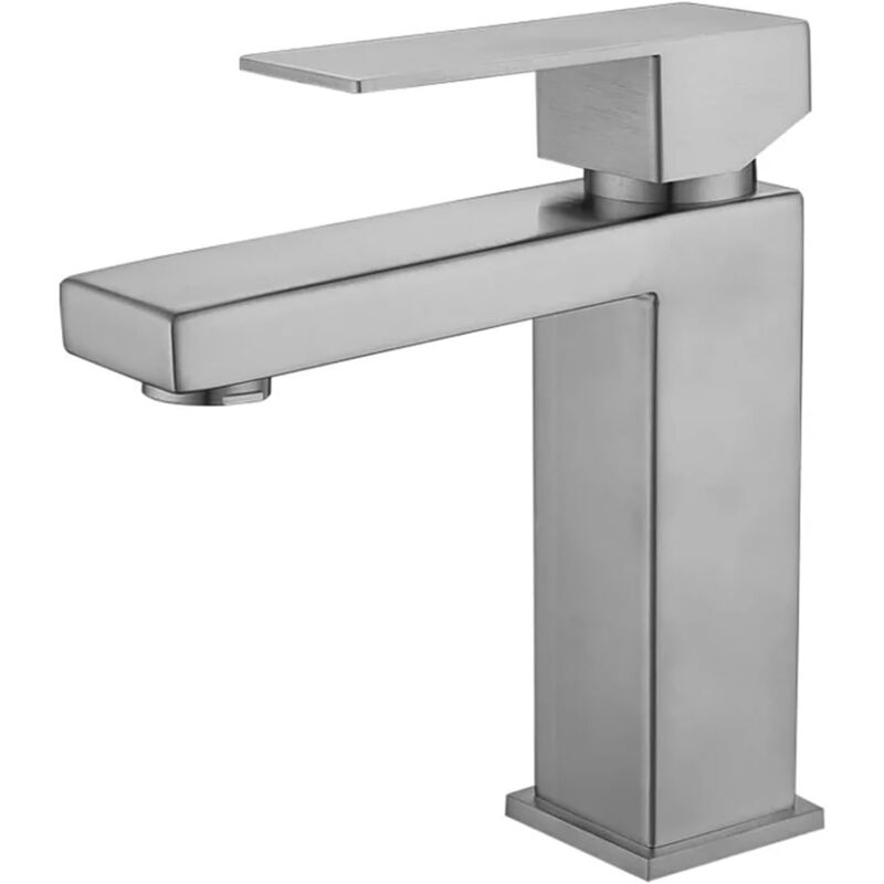 Rapanda - Robinet mitigeur de lavabo monté sur comptoir en laiton pour eau chaude et froide (couleur : argent)