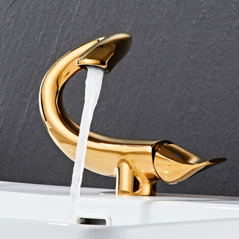 Robinet mitigeur de lavabo, robinet de salle de bain, eau chaude et froide, tout en cuivre, poignée unique, robinet de lavabo monotrou (couleur : or titane, taille : court)