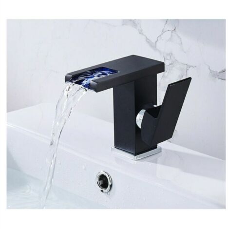 Robinet mitigeur de salle de bains, cascade de changement de couleur rvb, robinet de lavabo de salle de bains, robinet d'évier, robinet mitigeur de toilette à poignée unique——Short noir