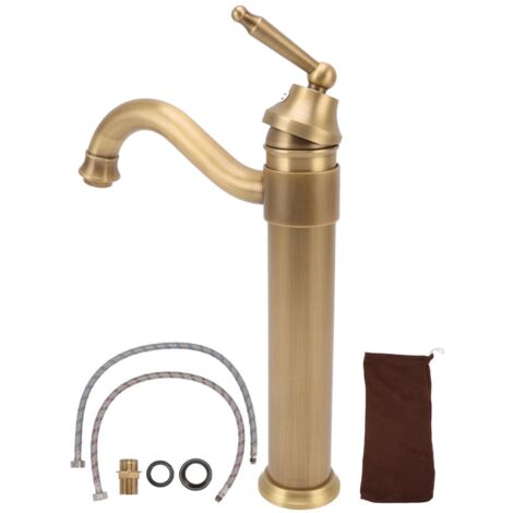 Robinet mitigeur d'eau froide et chaude à poignée unique, robinet d'évier haut en cuivre rétro industriel pour lavabo au-dessus du comptoir salle de bains hôtel