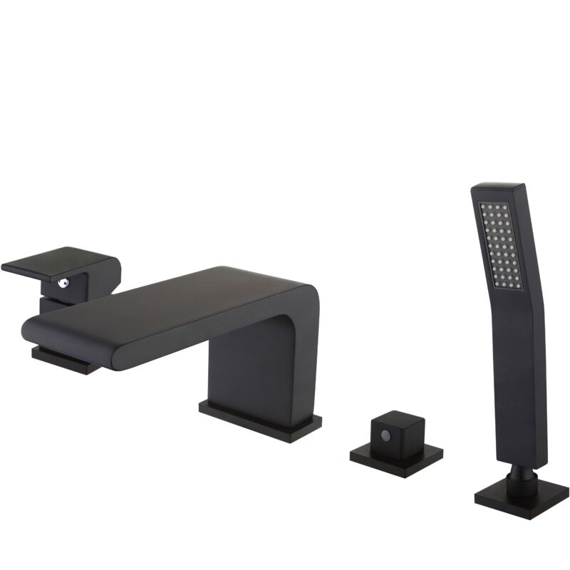 Ensemble Robinet mélangeur Noir mat Baignoire 4 trous en Cascade, Ensemble Pommeau Douchette Bain - 6080 - Bernstein