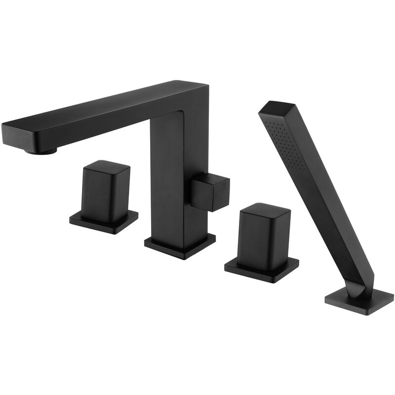Robinet mélangeur Baignoire, Ensemble Pommeau Douchette Bain 6081B - Laiton Noir - Flexible douche 1,5m, Montage rapide bord baignoire - Cartouche