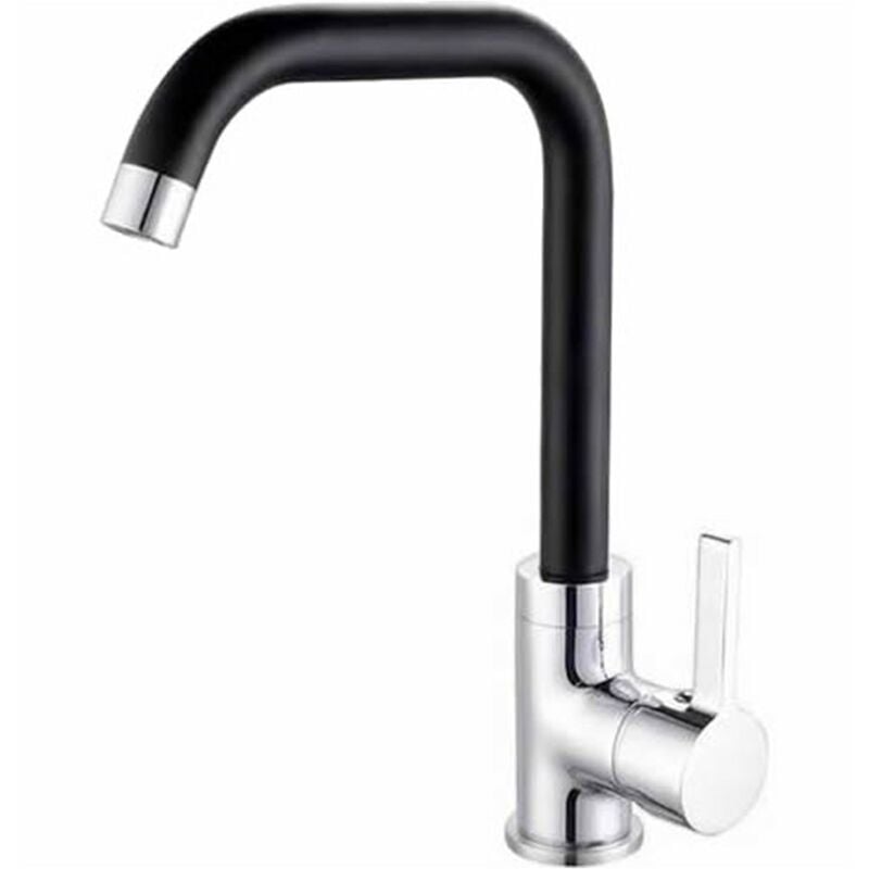 Pro Et Discount - Robinet mitigeur d'évier de cuisine haut à bec rotatif chromé et noir modèle économie d'eau