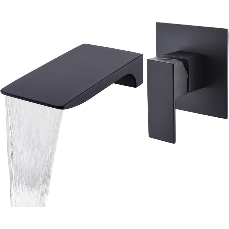 Robinet mitigeur d'évier mural de salle de bains noir, robinet de cascade mural en laiton-robinet lavabo vasque