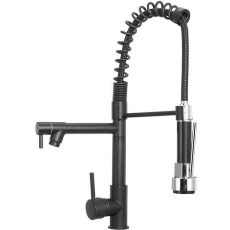 Robinet Mitigeur Douchette Noir ORB - SUPER - Cuisine Laiton - Rétractable - Monotrou - Brillant