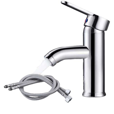 Robinet mitigeur eau chaude et eau froide, robinet de lavabo à levier unique (couleur : galvanoplastie version courte)