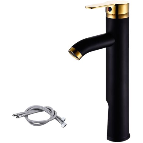 Robinet mitigeur eau chaude et eau froide, robinet de lavabo à levier unique (couleur : noir or version haute)