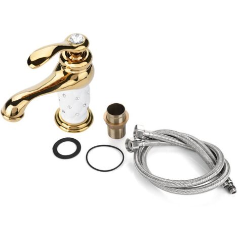 Robinet mitigeur en laiton massif, robinet d'eau froide/chaude avec ornements pour évier de lavabo (doré)