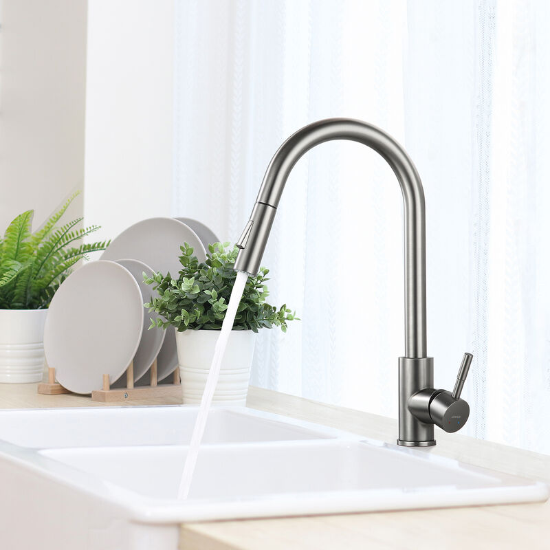 Lonheo - Robinet de Cuisine avec Douchette Extractible Gris Foncé Rotatif à 360 ° en Acier Inoxydable Mitigeur Cuisine d'Évier 2 Fonctions Mélangeur