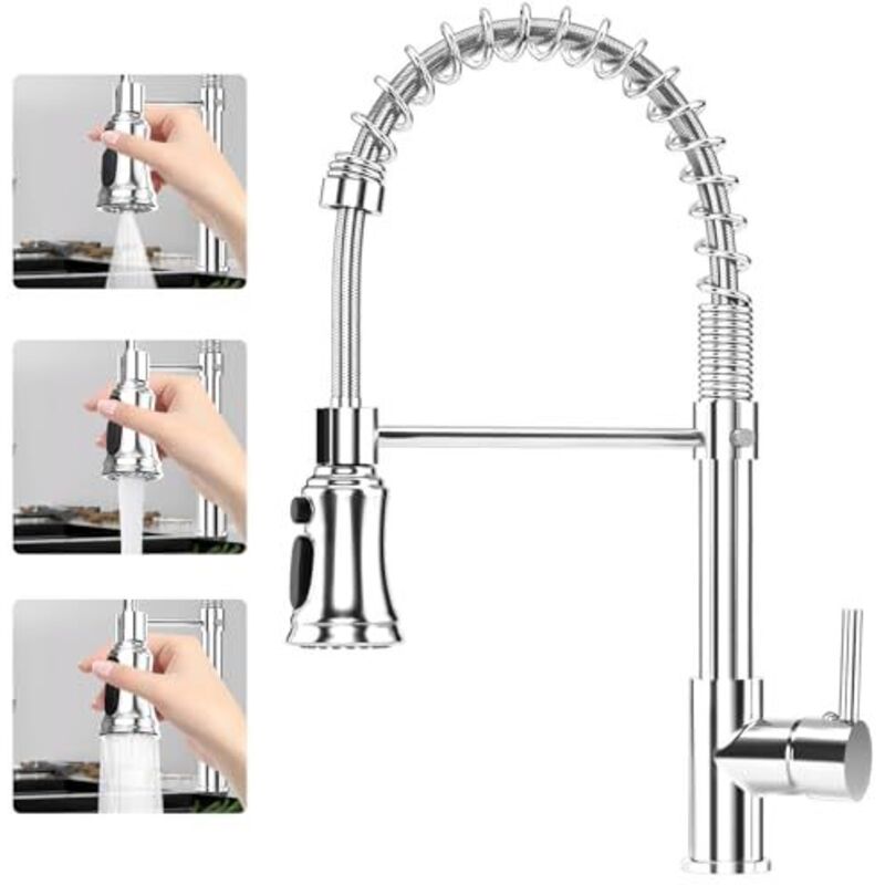 Robinet de cuisine extractible : pivotant à 360 °, 3 modes de pulvérisation, mitigeur d'évier professionnel, mitigeur de cuisine à poignée unique,