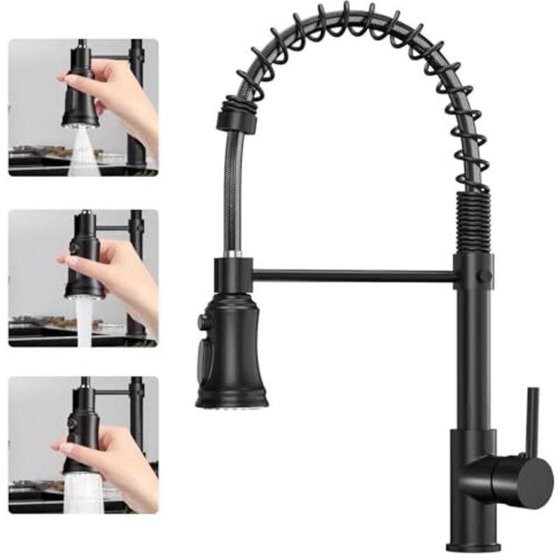 Robinet mitigeur extractible pour cuisine : pivotant à 360 °, 3 modes de pulvérisation, mitigeur commercial, mitigeur de cuisine à poignée unique,