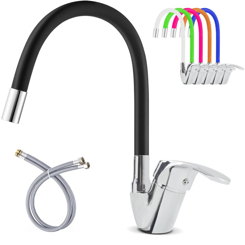 Mediawave Store - Robinet mitigeur flexible pivotant pour évier de cuisine Couleur: Noir