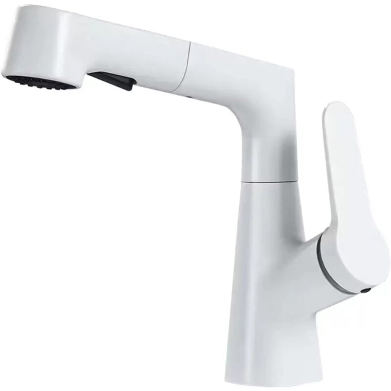 Robinet Mitigeur Lavabo Avec Douchette Extractible Élevé + Abaissé 2 Modes de Pulvérisation Mitigeur Monocommande Lavabo Laiton Rotatif à 360°