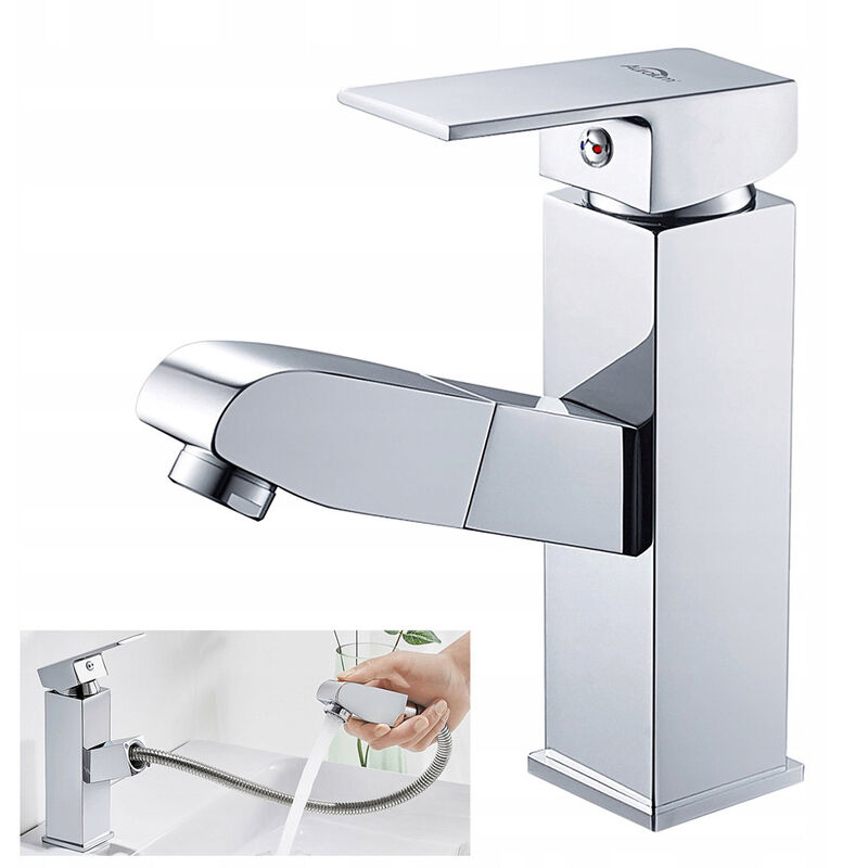Lonheo - Auralum Mitigeur lavabo chromé douchette acier inoxidable levier unique eau chaude et froide avec tuyaux inclus robinet chromé salle de bain